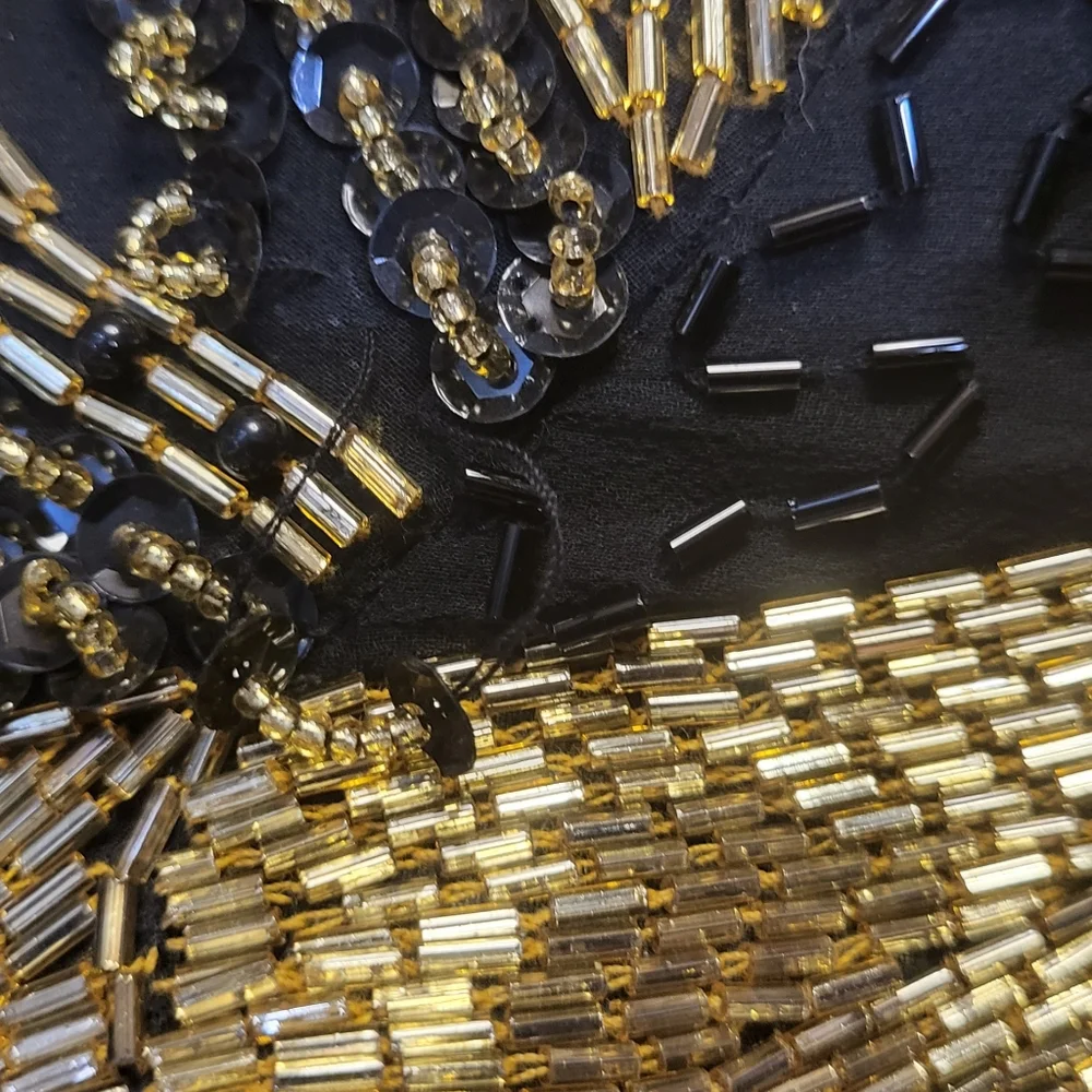 Vintage black & gold full length silk beaded formal gown - Picture 13 of 13
